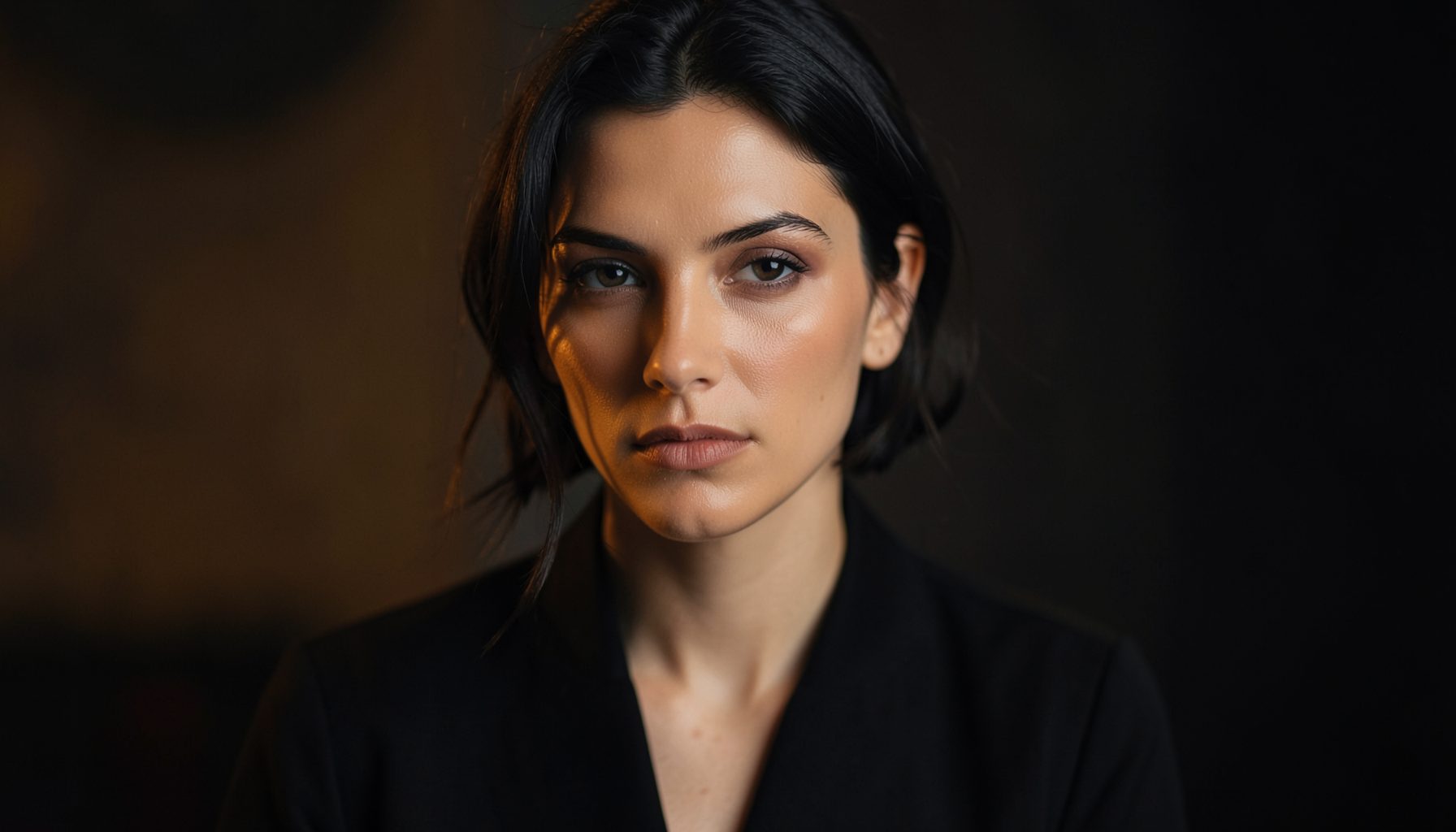 A softly lit portrait-style scene with warm amber and deep charcoal tones, suggesting a polished editorial atmosphere